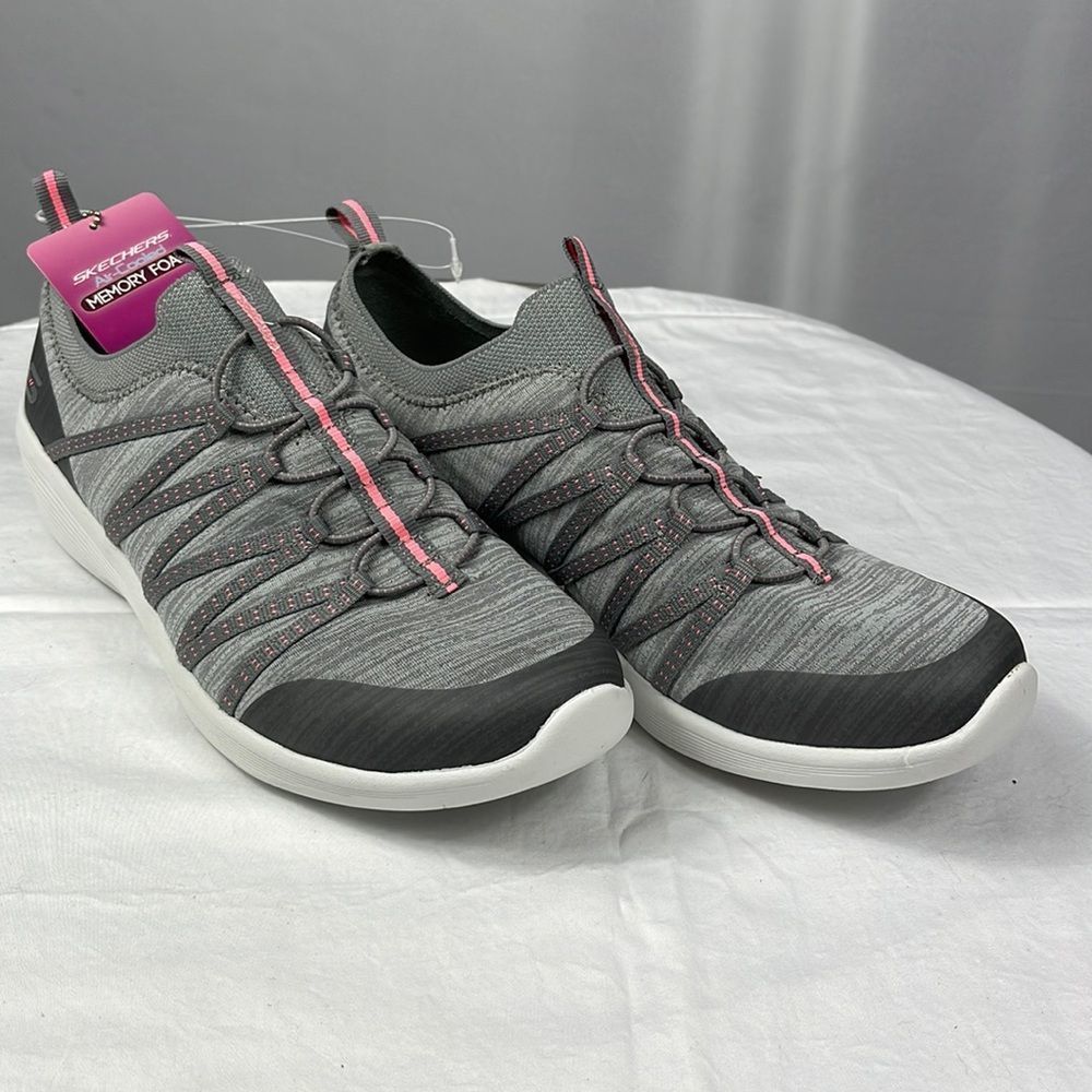 Skechers Ayra Slip-On Shoes Sneakers Air Cooled Memory Foam Gray Pink Si…